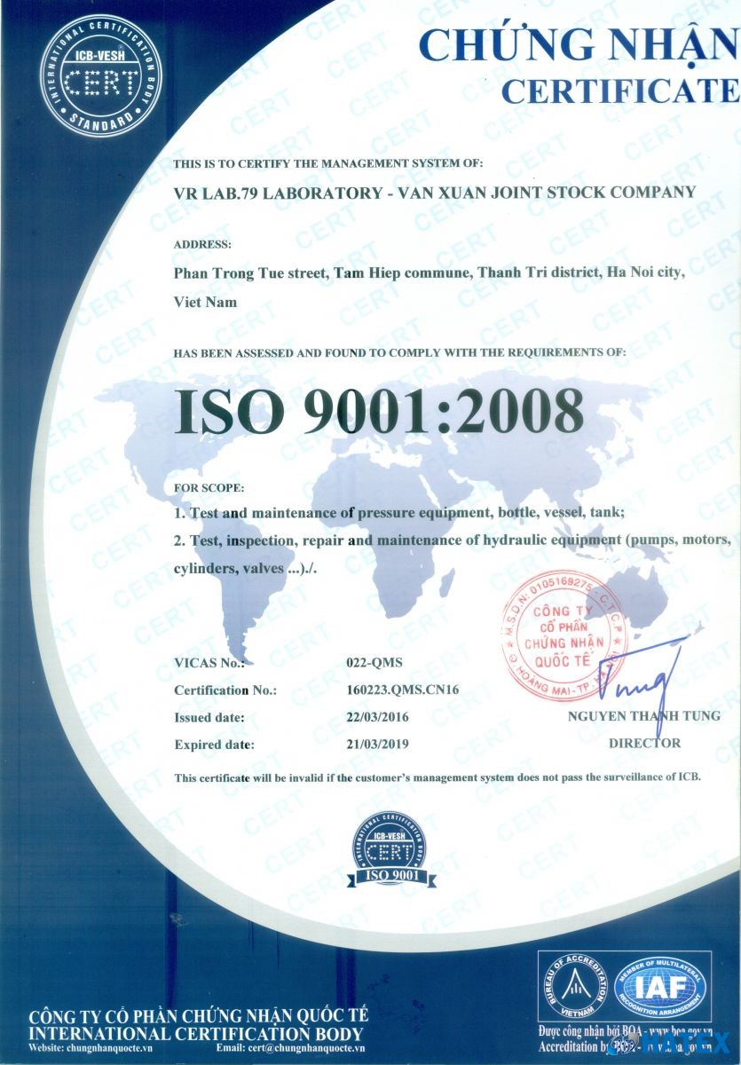 VXC triển khai dịch vụ Kiểm định và cấp giấy chứng nhận theo tiêu chuẩn ISO 9001 – 2008 